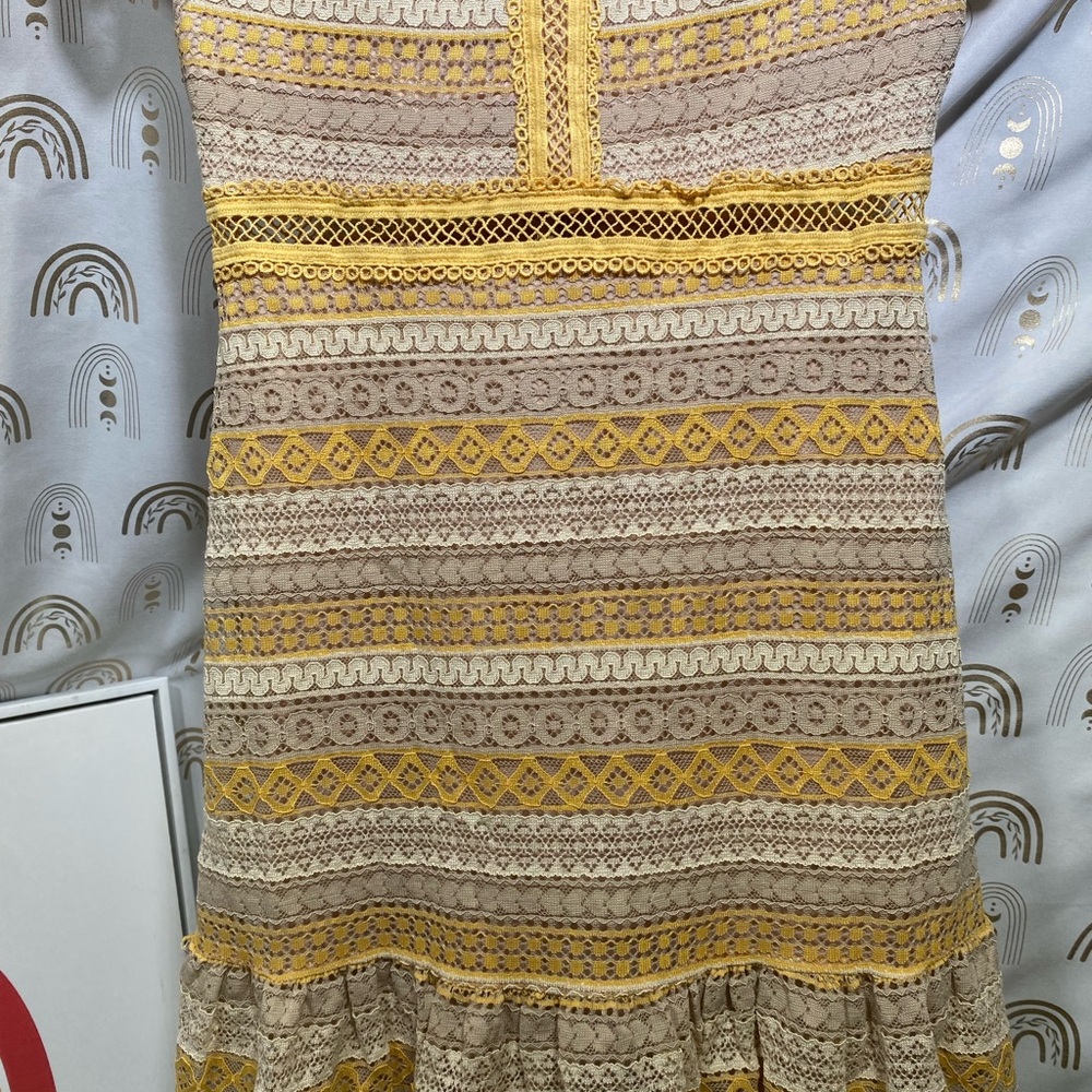 Francesca's Collections Yellow and Cream Lace Midi Dress - Picture 3 of 13